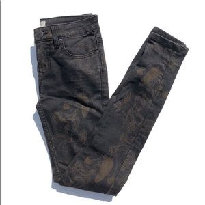 Free People Black Feather Printed Skinny Jeans